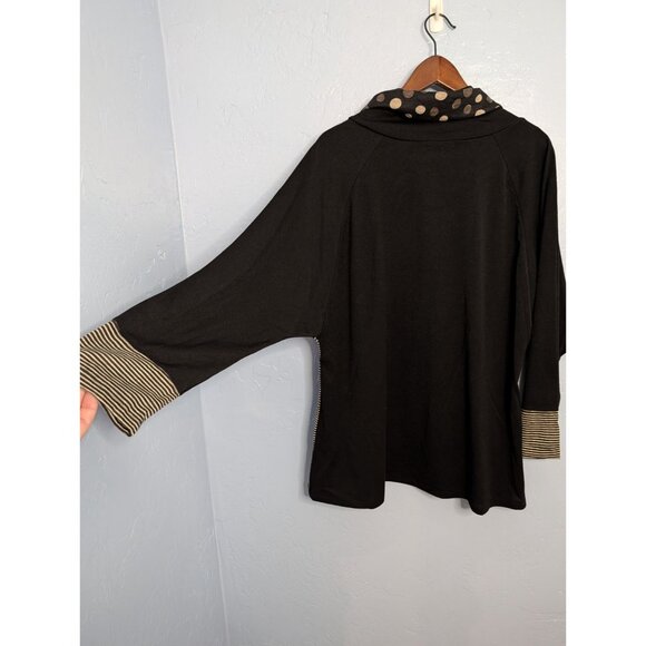 Terra SJ Apparel XL Long-Sleeve Cowl Neck Tunic Top Polka Dot Stripe Print Black - Picture 8 of 10